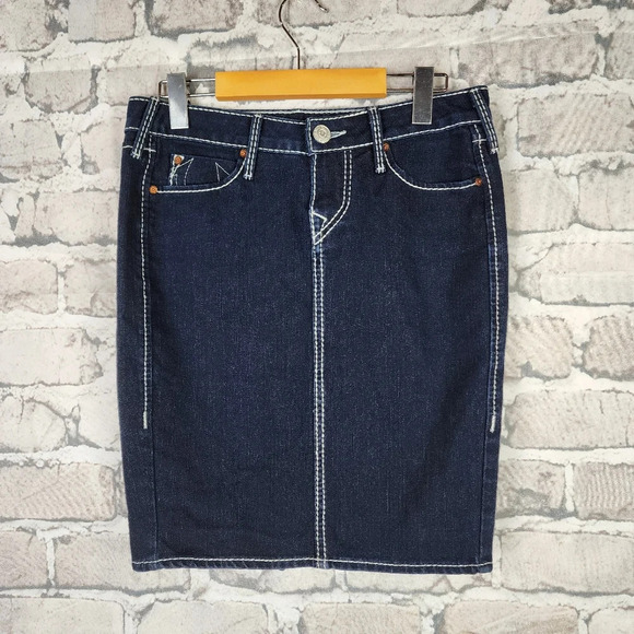 True Religion Dark Denim Pencil Skirt Festival Rodeo Size 27 - Picture 4 of 11